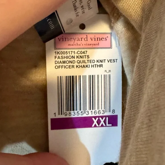 Vineyard Vines | Men’s Quilted Vest, Tan Color, Size XXL - NWT - Picture 5 of 6